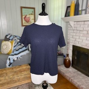 Ann Taylor Loft Navy Soft Textured Boxy Thick T-Shirt Size XS